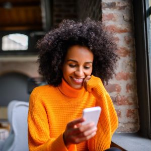 woman looking at phone